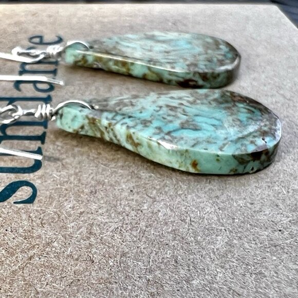 Sundance NEW $158 Turquoise Slab Sterling Silver Teardrop Handmade Earrings - Picture 5 of 7